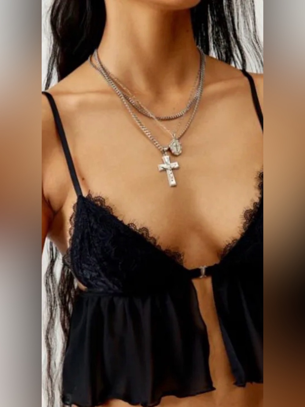 Urban Outfitters Black Lace Trim Cropped Babydoll Bralette Top- adjustable